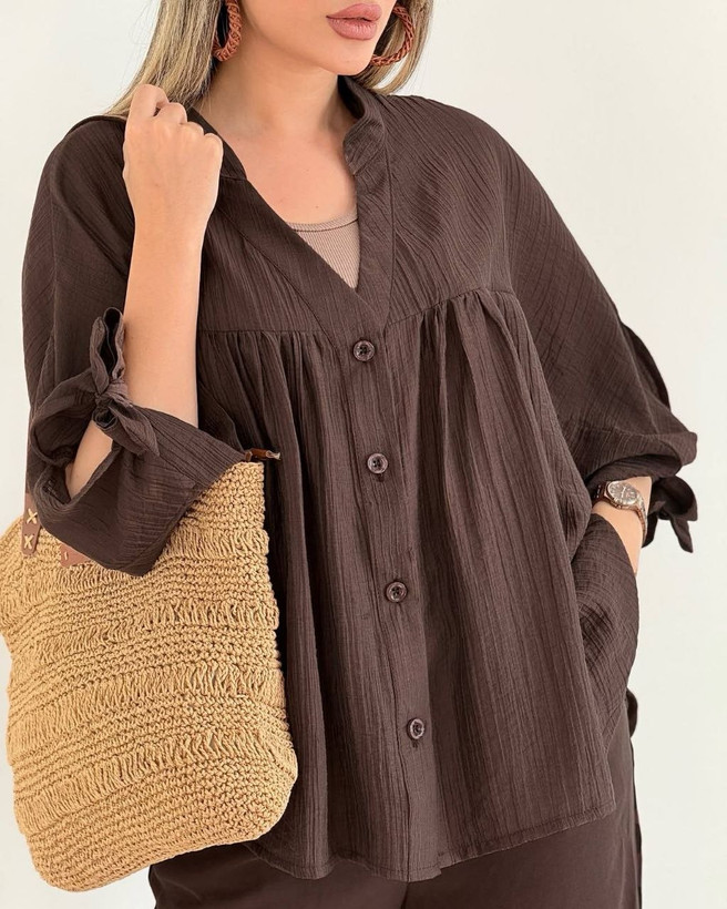 شومیز چین دار زنانه پنبه کریستالی