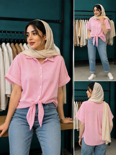 شومیز زنانه راه راه گره ای