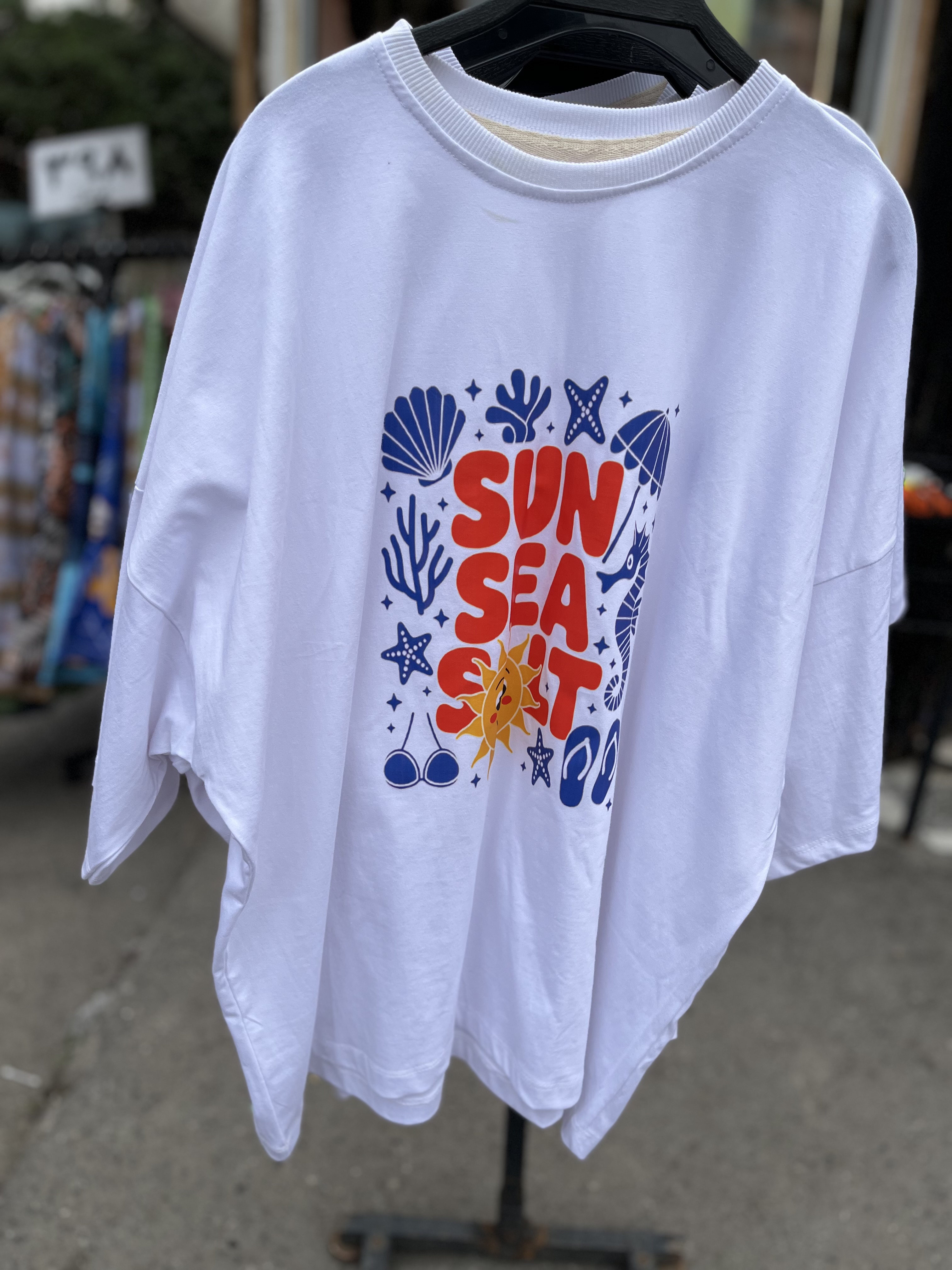 تیشرت نخ پنبه باکسی طرح sun sea